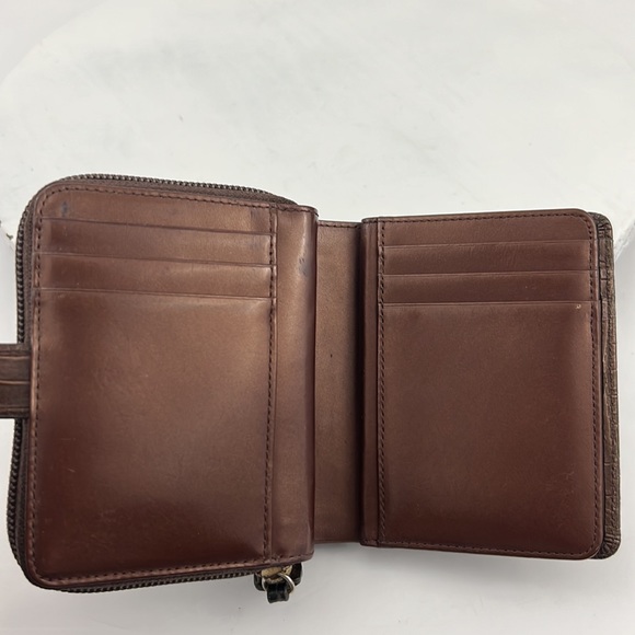 Givenchy Wallet Bi-Fold Canvas/Crocodile Embossed Brown Leather Trim Wallet - Picture 6 of 14